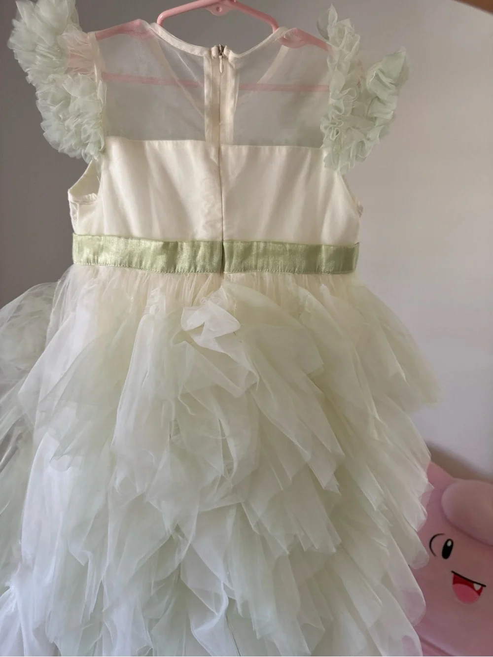 Kids Party Tulle Dress with Light Green Accents